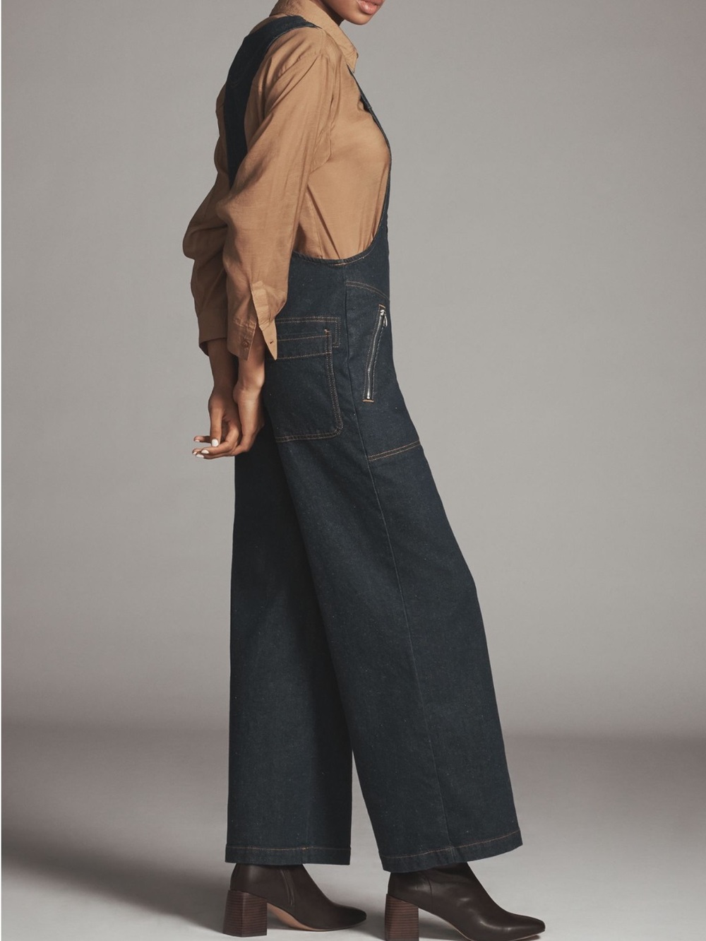 Anthropologie Denim Overalls Maeve Button Front Jumpsuit New Dark Blue Size 6